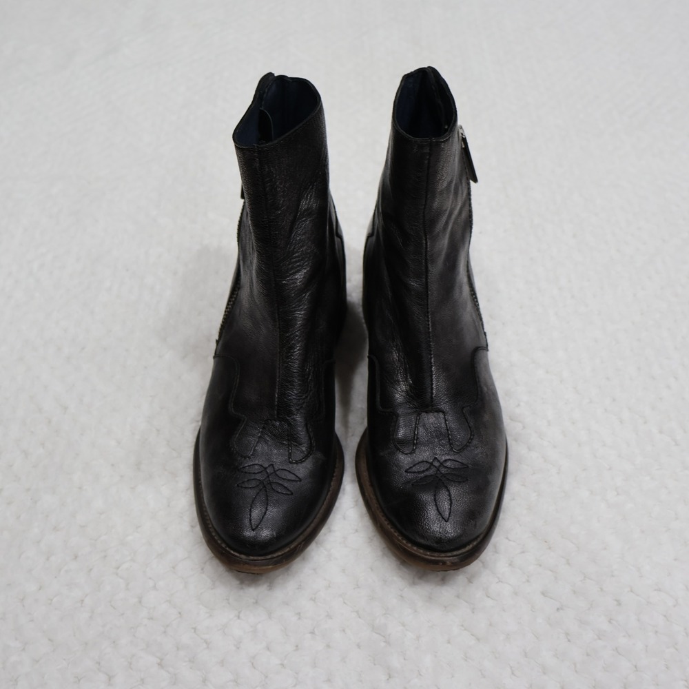 Unity In Diversity Womens 36 Ankle Boots Black Leather Western Embroidered Zip